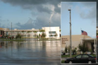 Split screen with buildings