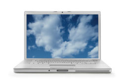 Laptop with cloud picture on it