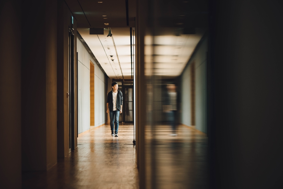 Student walks in hallway