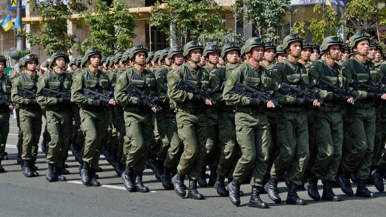 soldiers march in Ukraine