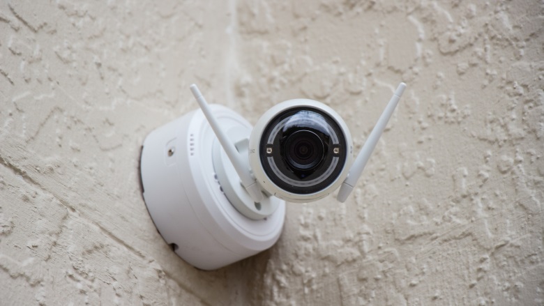 security camera attached to wall