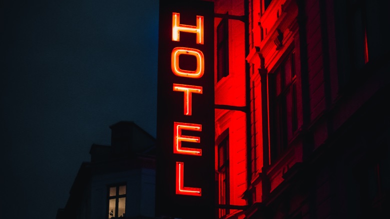 Neon vertical hotel sign