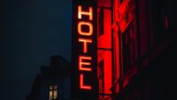 Neon vertical hotel sign