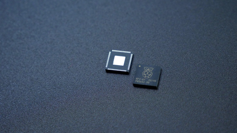 semiconductor chip on blue background