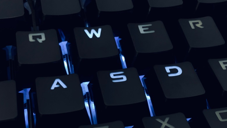 black keyboard with blue light