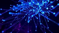 blue graphic with illuminated strands
