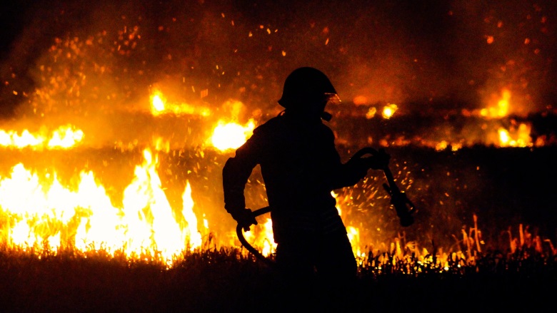 firefighter putting out wildfire