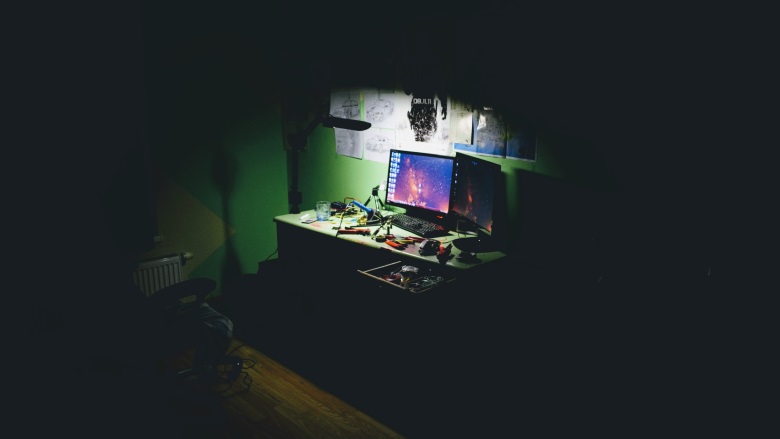 computer in dark room