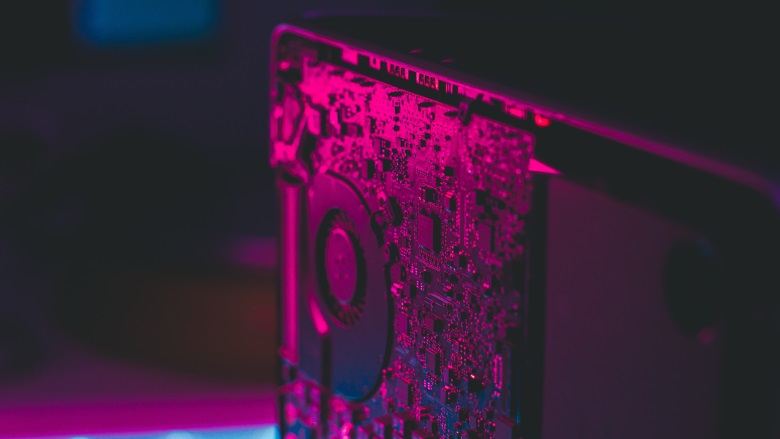 pink digital computer chip