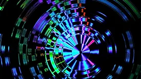 circle of rainbow colors on dark screen