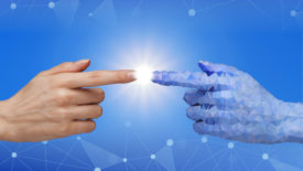 Human hand and AI Hand