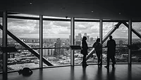 black and white photo of office building black and white photo of office building