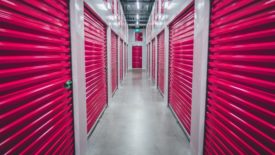 storage units with red doors