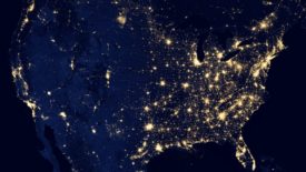 outline of US with lights in major cities