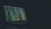 open computer with green vertical text open computer with green vertical text