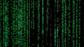 vertical green rows of text on black screen