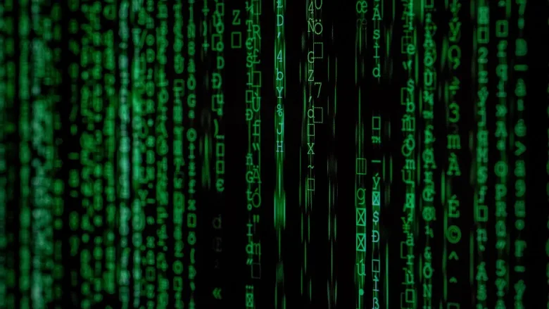 vertical green rows of text on black screen