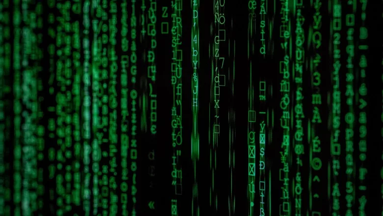 vertical green rows of text on black screen