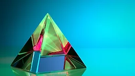 green and pink pyramid on blue screen