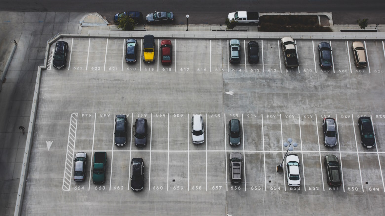 birds eye view of parking lot