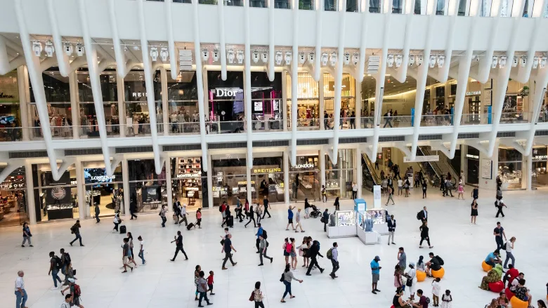 People walking around shopping mall