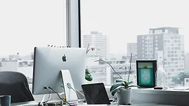 desk next to big window