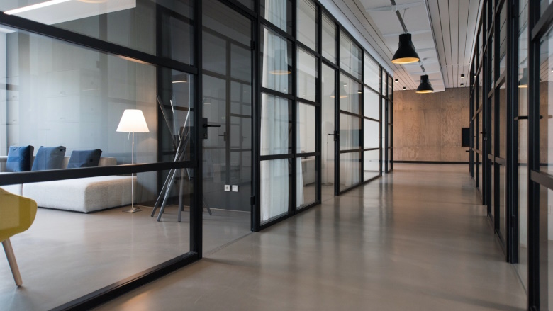 office space with glass walls