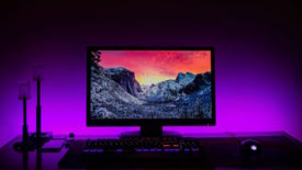 Computer screen with purple lighting