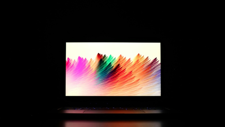 laptop open to colorful screen