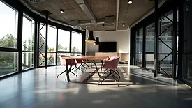 Office with wall to wall windows