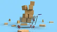 Rendered shopping cart with boxes 