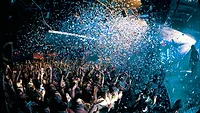 Confetti falling on crowd 