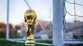 World Cup trophy beside goal 
