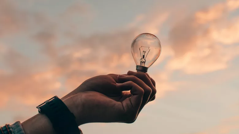Hand holding lightbulb