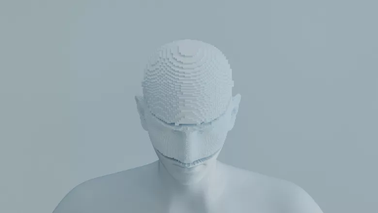 Rendered human made from blocks 