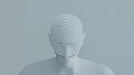 Rendered human made from blocks 