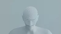 Rendered human made from blocks 