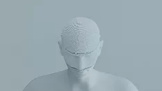 Rendered human made from blocks 
