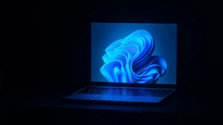 Laptop with desktop screen showing 