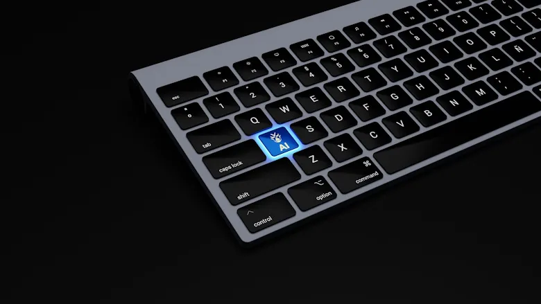 Laptop keyboard with "AI" button illuminated