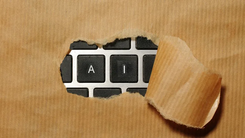 Keyboard covered in kraft paper with the letters "ai" exposed