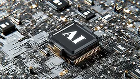 Computer chip with "AI" written on it