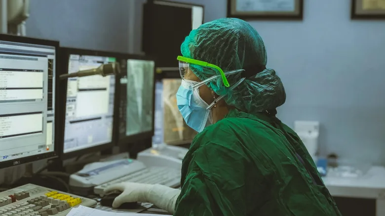 Medical professional on computer