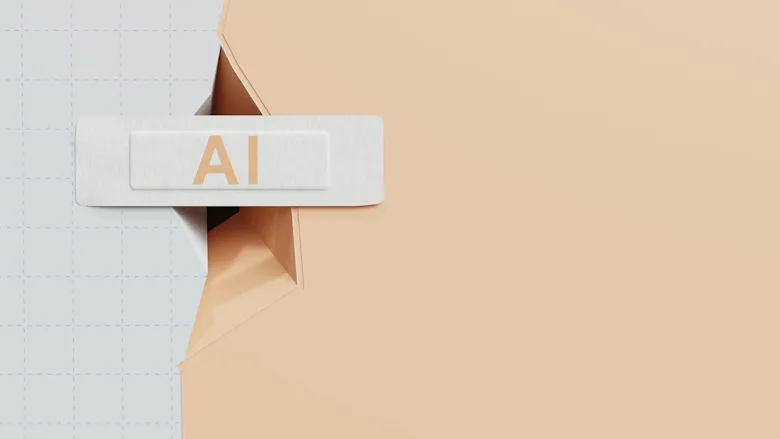 White and tan background with "AI" written on it