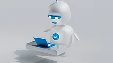 Digital image of a robot using a laptop Digital image of a robot using a laptop