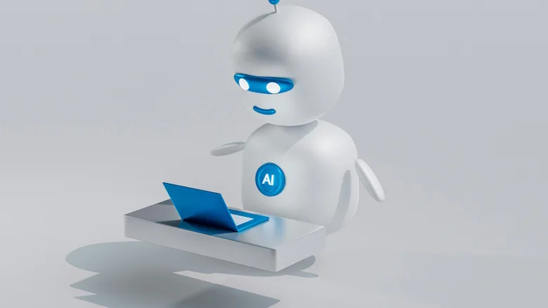 Digital image of a robot using a laptop