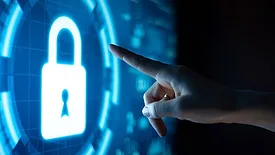 Human hand pointing to digital lock