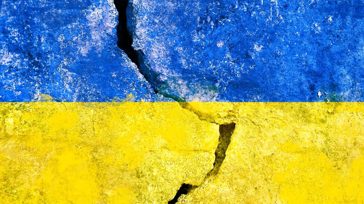 Ukraine colors painted on cracked cement