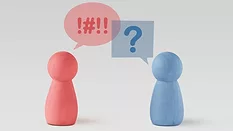 Red and blue pawns with thought bubbles