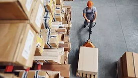 Above view of warehouse worker